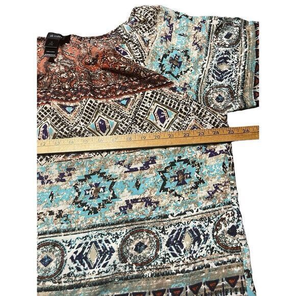 Ali Miles Tunic Top Women's 1X Southwest Aztec‎ Print Fringe Bell Sleeve Boho - Picture 9 of 10